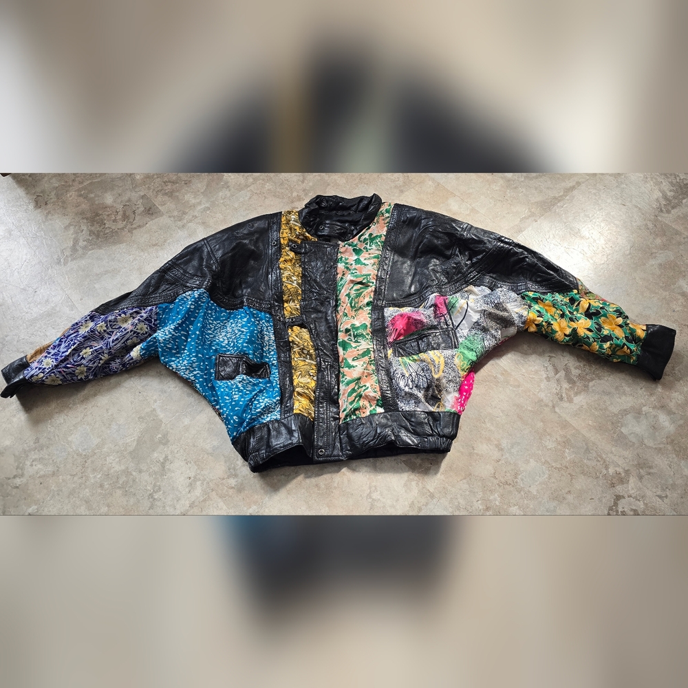 Cencini Vintage Patchwork Leather Bomber Jacket